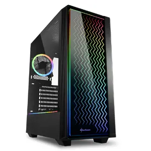 Sharkoon RGB LIT 200 Midi Tower Datora korpuss Melns ar rūdīta stikla priekšējo un sānu paneli, ATX, Micro-ATX, Mini-ITX atbalsts, divi 120 mm ventilatori