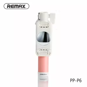 Remax PP-P6 Ultra Mini Pocket Wired Selfie Stick 67cm (59-86mm Fix) with Shutter Button & Mirror Pink