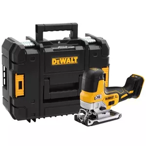 Bezvadu zāģis DeWALT DCS335NT — griešana koks 13,5 cm, 45° slīpums, 1000–3200 sitieni/min, 2 kg