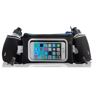 Platinet PWB Running Waist Bag with Smartphone Window and Two Water Bottles, Black