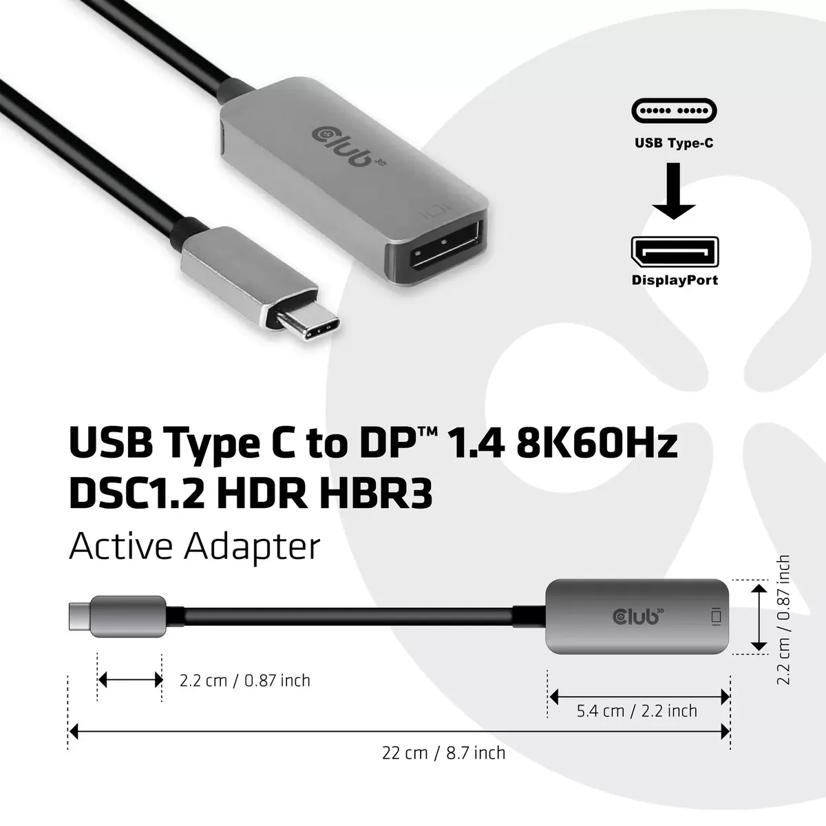 Адаптер USB Type C на DisplayPort 1.4 CLUB3D Photo 3