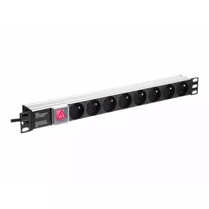 Barošanas sadalītājs NETRACK 125-19-02, 19" 1U, 230V 16A, 8 kontaktligzdas, alumīnijs