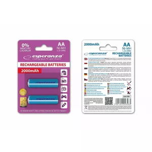 Rechargeable Ni‑MH AA Batteries ESPERANZA EZA103B 2000 mAh 2 pcs — Blue