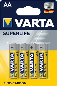 Vienreizlietojama AA baterija Varta SUPERLIFE — cinka-oglekļa 1,5 V, 4 gab., 50,5 mm
