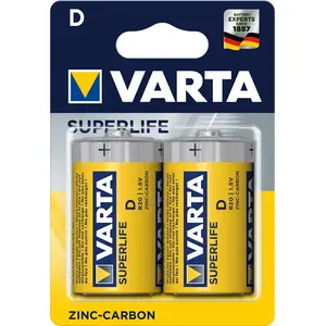 Baterijas Varta R20 D cinks‑oglekļa 1.5V, D izmērs, 2 gab., augstums 61,5 mm