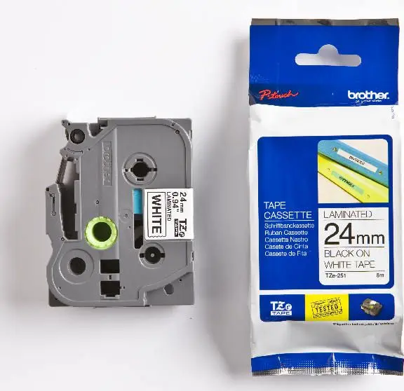 Brother TZE-251 Laminēta etiķešu lente Melns