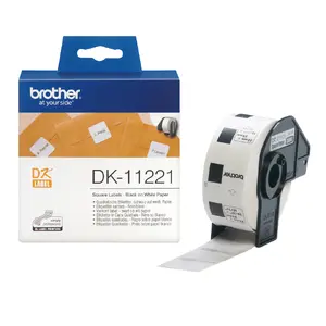 Brother DK-11221 Square Paper Label, Black on White, 23 x 23 mm, 1000 Labels per Roll, Direct Thermal