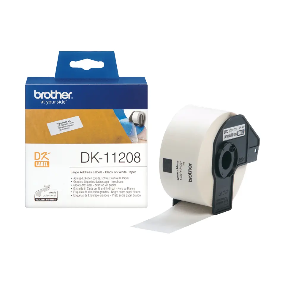 Brother DK11208 Lielas adreses etiķetes Melns