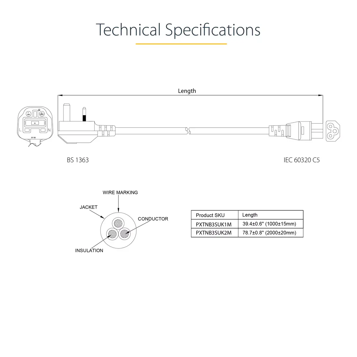 Кабель питания StarTech.com PXTNB3SUK1M Photo 5