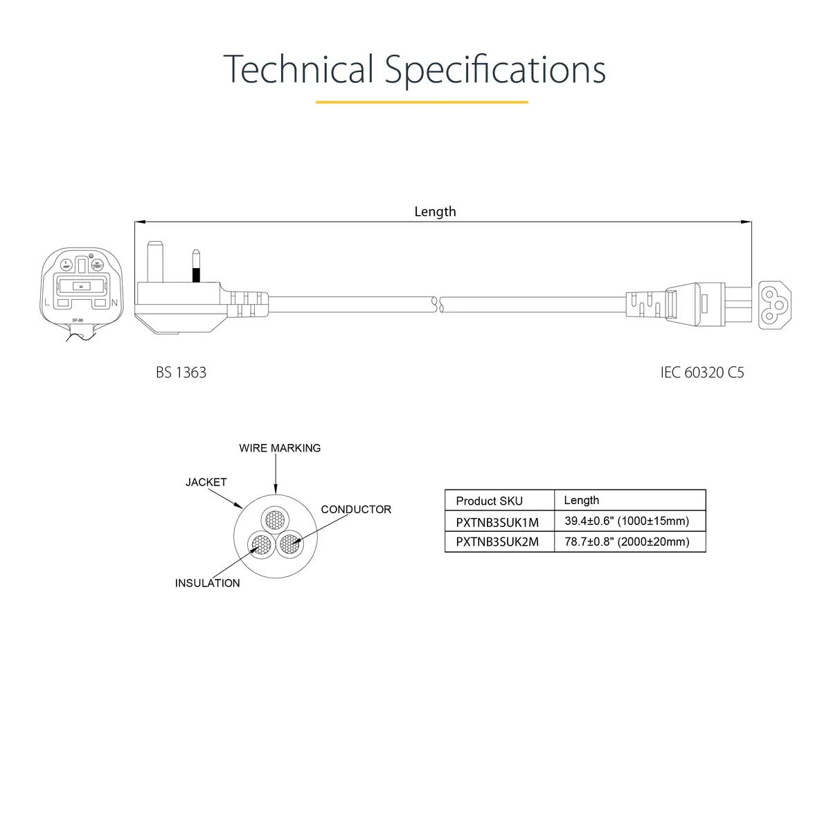 Кабель питания StarTech PXTNB3SUK1M Photo 5