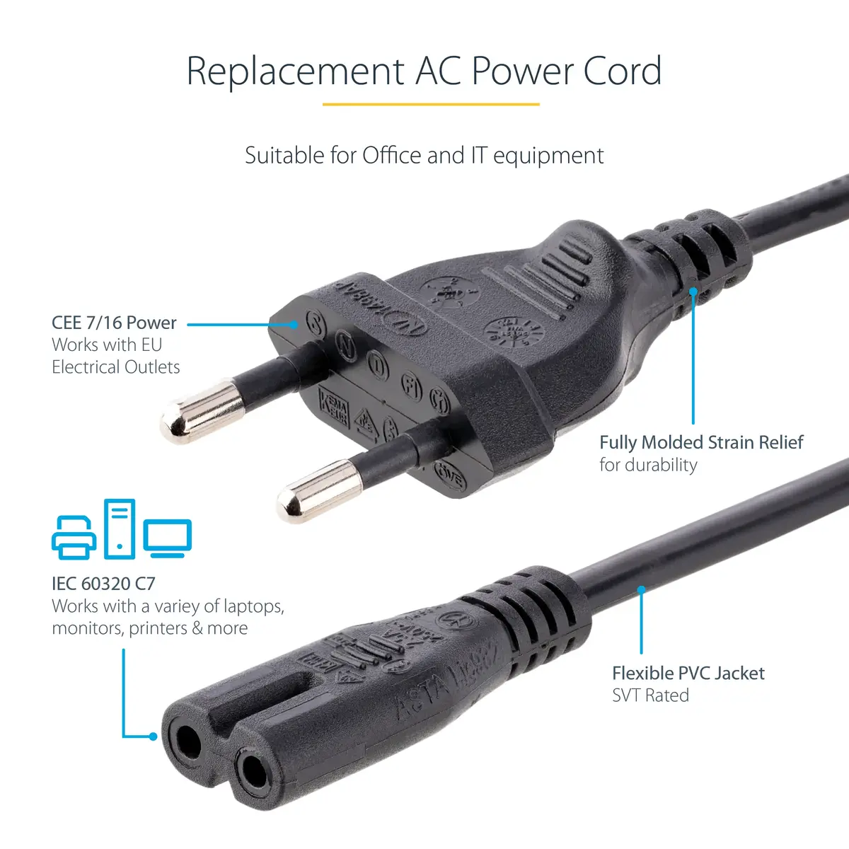 StarTech PXTNB2SEU1M EU to C7 Laptop Power Cord 1m Photo 4