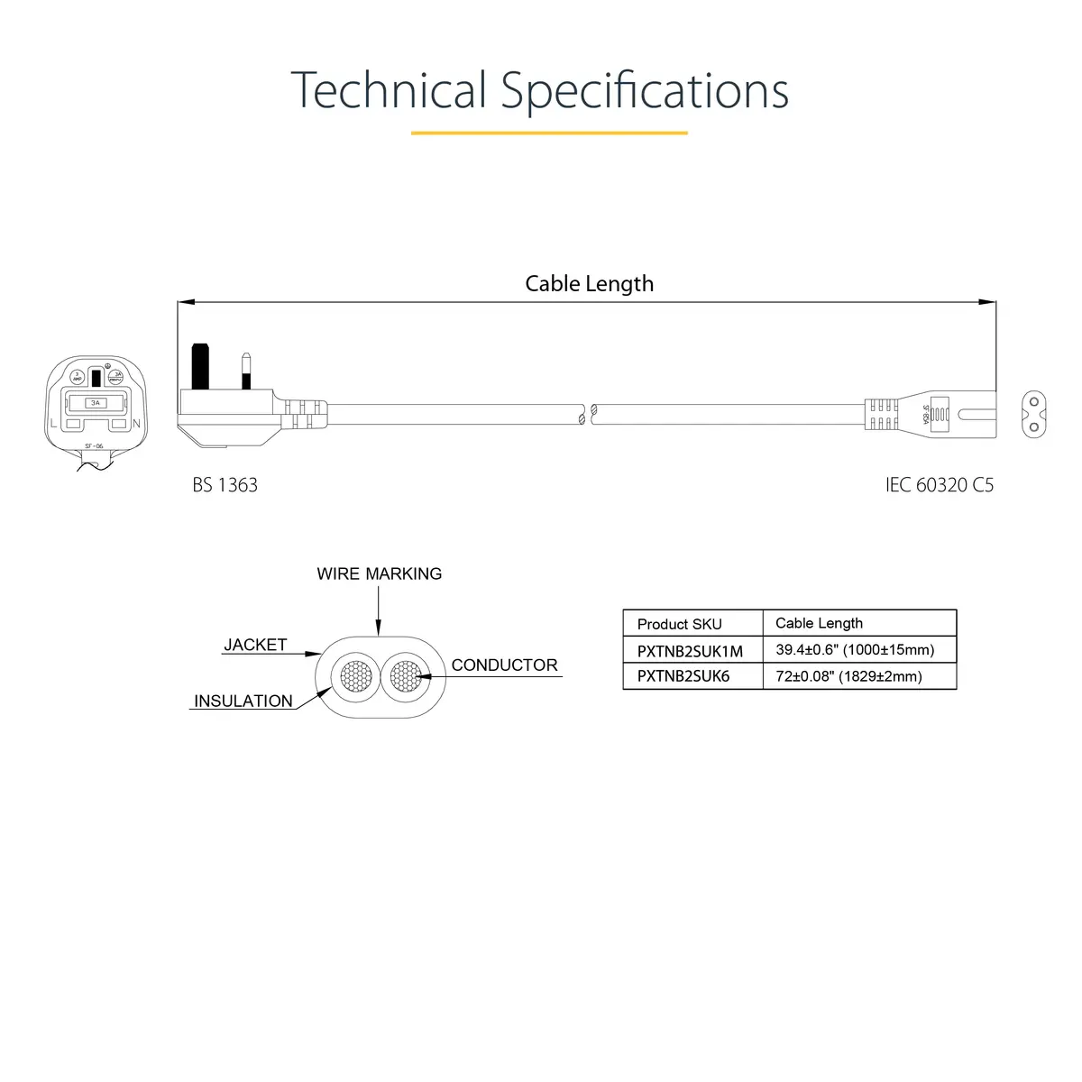 Силовой кабель StarTech.com PXTNB2SUK1M 1м Photo 4