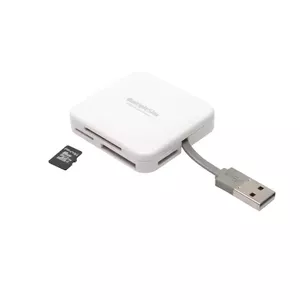 Картридер PNY All in One Reader — USB 2.0, 480 Мбит/с, поддержка CF/SD/MicroSD/MS/MiniSD/MMC, белый, 54×54×13 мм, 29 г