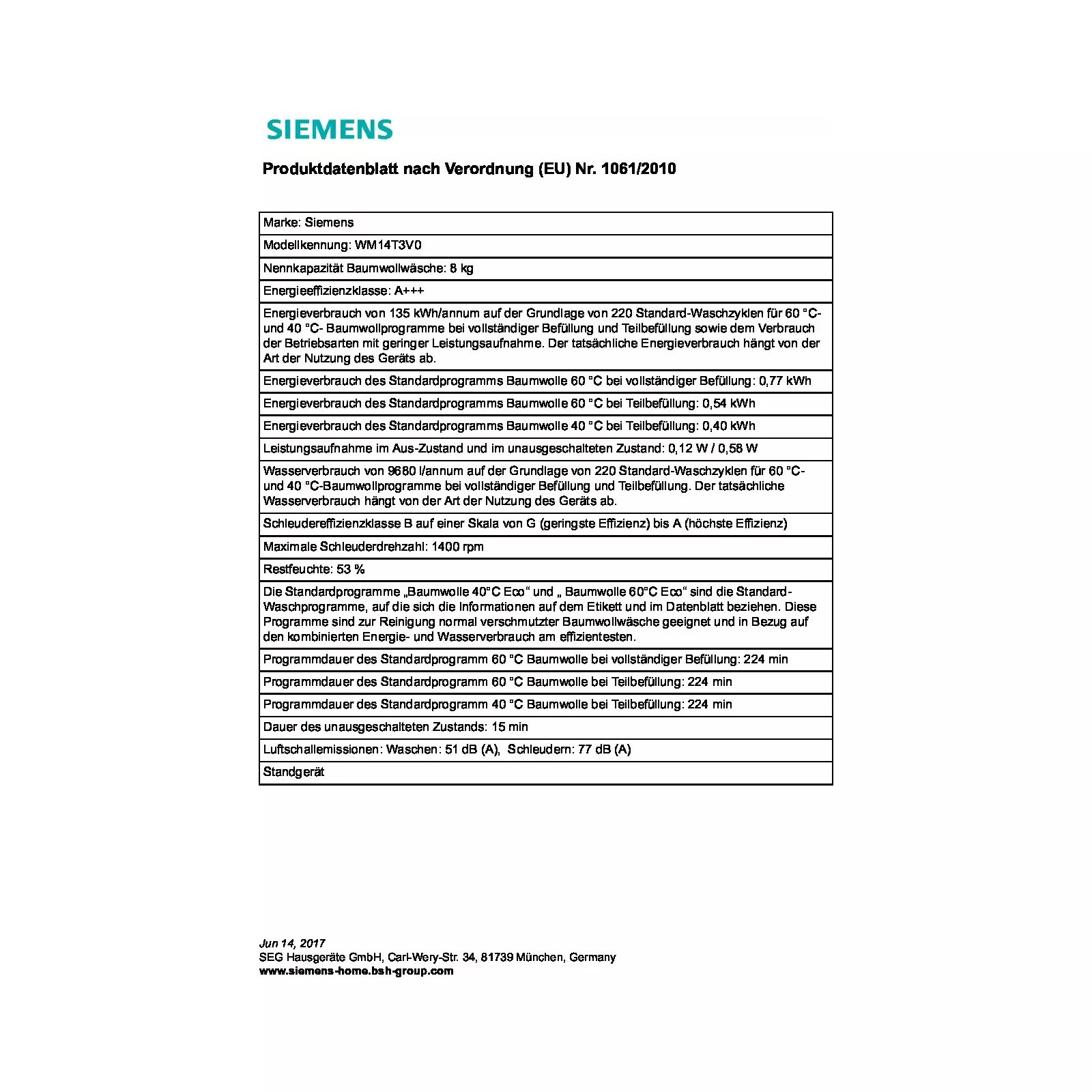 Siemens WM14T3V0 Photo 3