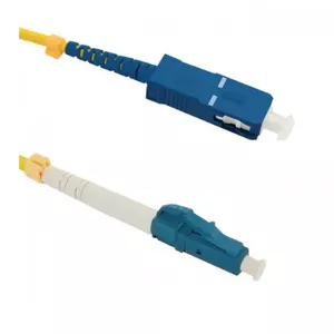 Fibre optic cable QOLTEC 54338 — 1 m, LC to SC connectors, 9 µm, blue/yellow