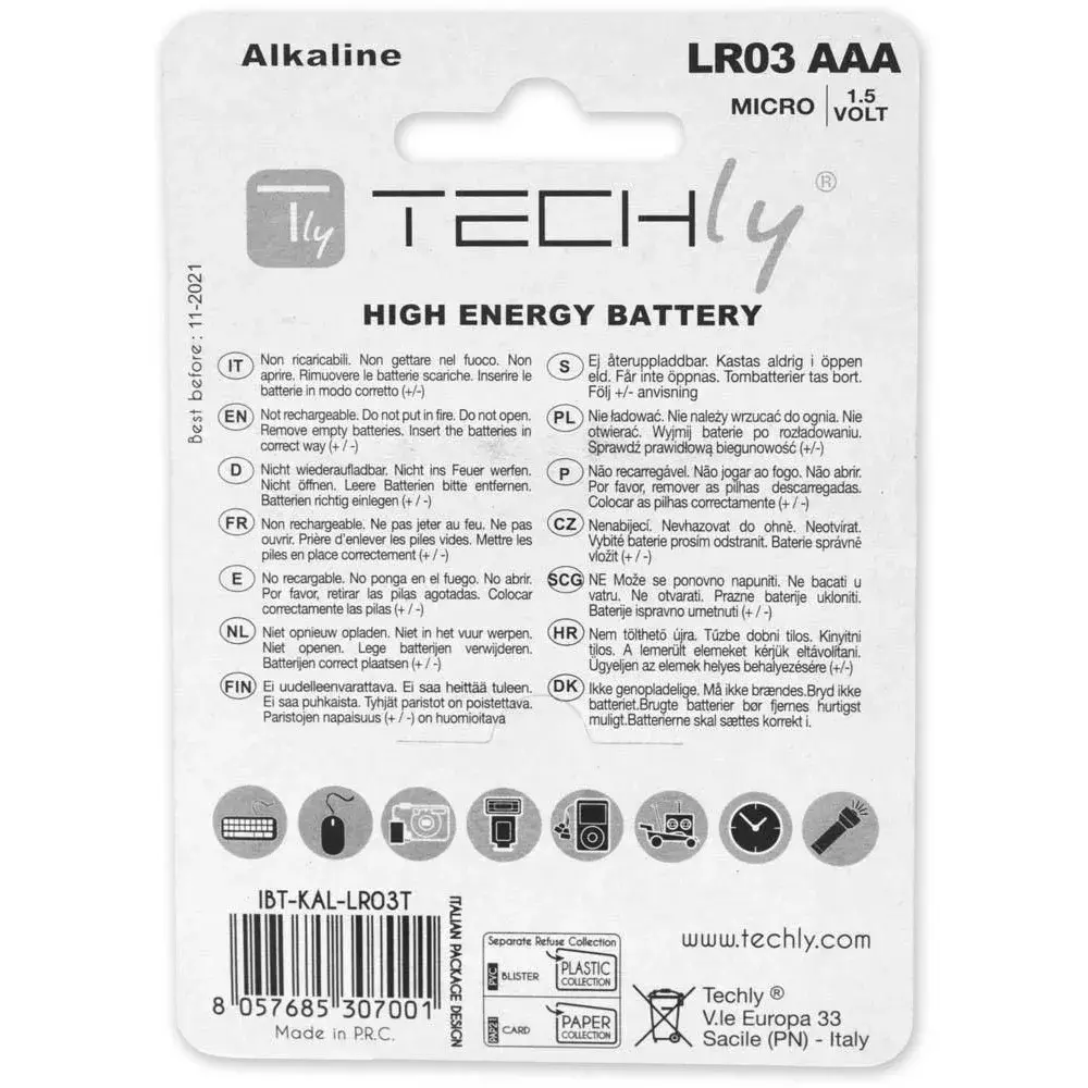 Baterijas Techly Blister 4 AAA Alkaline LR03 1.5V Photo 2