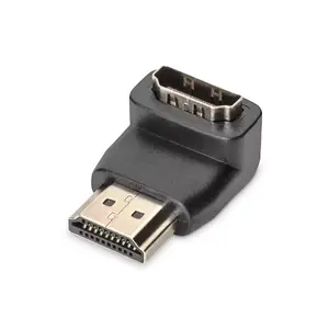 DIGITUS HDMI adapter 90° angled — HDMI Type A to HDMI Type A, nickel-plated contacts, black