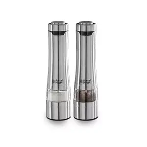 Набор мельниц для соли и перца Russell Hobbs 23460-56 — нержавеющая сталь, керамические жернова, регулировка помола, на батарейках (4×AA), смотровое окно, подсветка