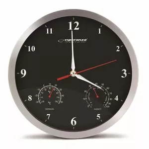 Настенные часы ESPERANZA Washington EHC008K — аналоговые, круглые, диаметр 30 см, черные, пластиковый корпус, стеклянное стекло