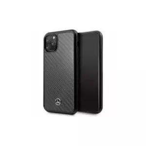 Жесткий чехол Mercedes‑Benz для iPhone 11 Pro Max — кожа с карбоновым рисунком, чёрный