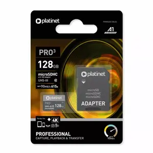 PLATINET MicroSDXC memory card 128 GB Class 10 UHS-I (Micro SDXC, PMMSDX128UIII)