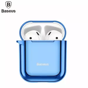 Baseus Metallic Shining Silicone Protective Case for AirPods 1 and 2 with Hook, Blue