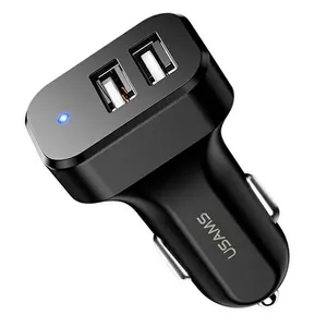 Usams US-CC087 Universāls Auto DC 12V Ātrs 2.1A USB lādētājs ar LED indikatoru Melns