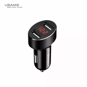 Car Charger usams US-CC045 Universal DC 12–24V Dual Fast 2.1A with LED Digital Display, Black
