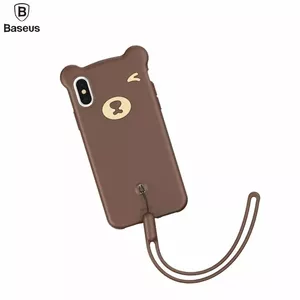 Silikona maciņš Baseus iPhone Xs Max ar siksniņu — Bear dizains, mīksta aizsargkorpusa