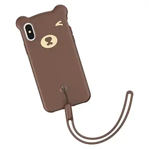 Silicone phone case Baseus for iPhone Xs Max with strap — Bear design, protective soft cover