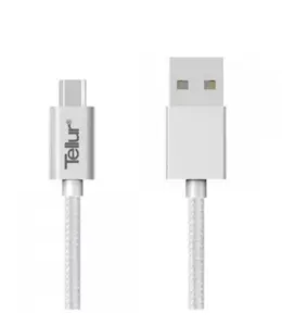USB to Micro USB data cable Tellur Nylon Braided 1 m Silver