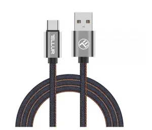 USB data cable Tellur USB to Type-C 1 m Denim, braided 1m cable for charging and data transfer