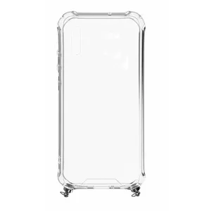 Protective silicone case Evelatus for Samsung Galaxy A70 — transparent TPU with silver strap