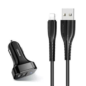 Car charger USAMS NTU35LC13TZ 2x USB, 2.1A total, Lightning cable compatible, black