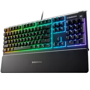 Игровая клавиатура SteelSeries Apex 3 полноразмерная с RGB-подсветкой и подставкой для запястий