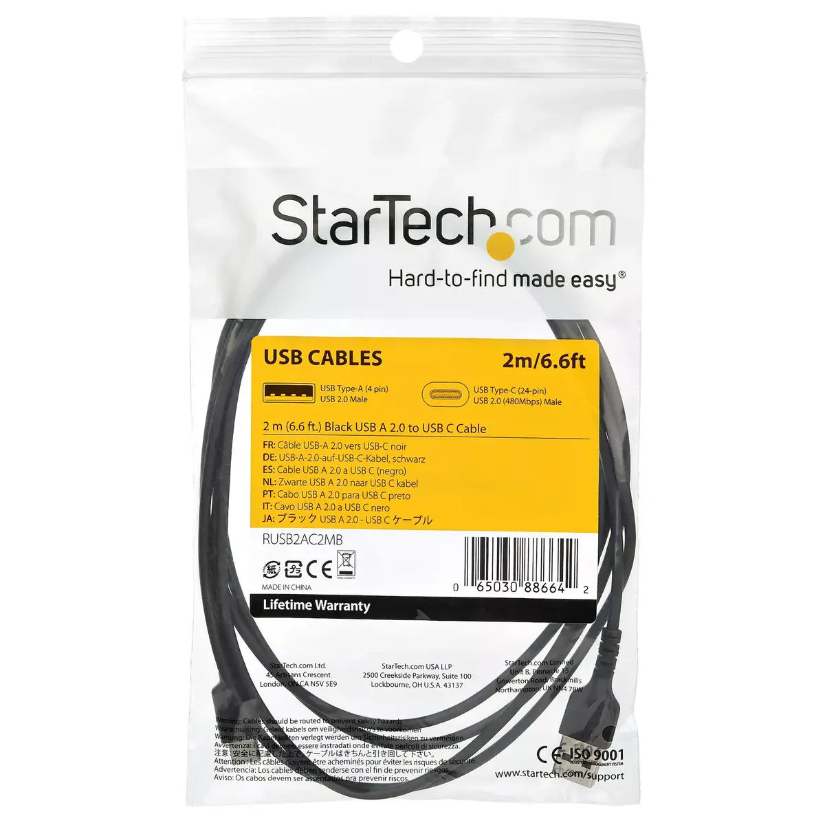 USB A to USB C Charging Cable StarTech.com RUSB2AC2MB Photo 6