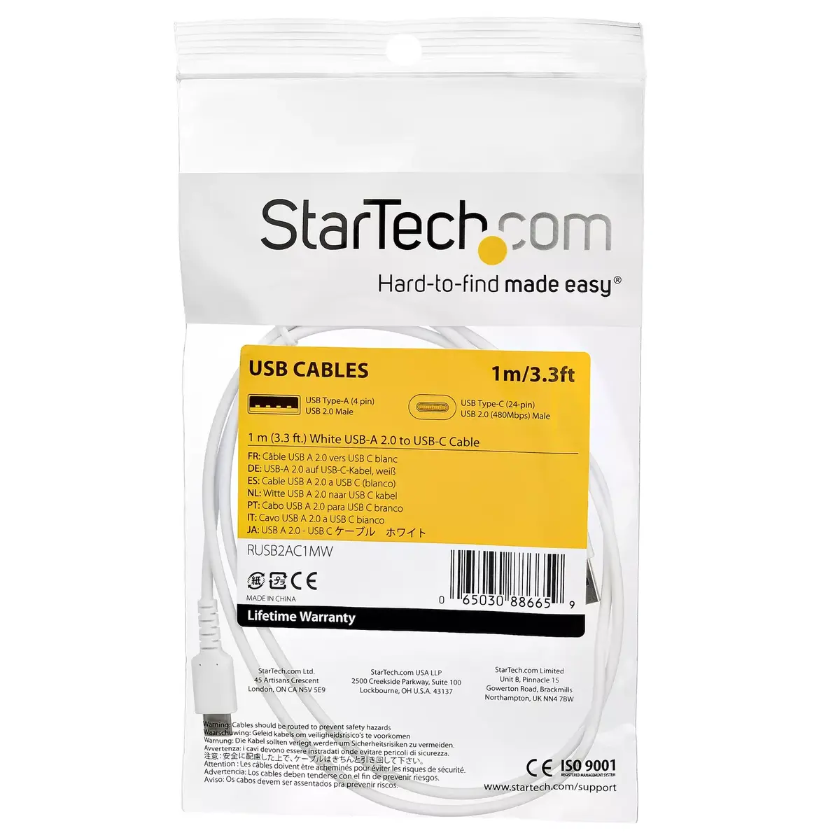 USB A to USB C Charging Cable StarTech RUSB2AC1MW Photo 6
