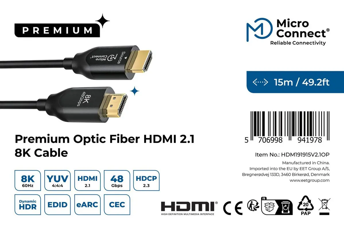 MicroConnect Premium Optiskais HDMI 2.1 Kabelis 15m Photo 3