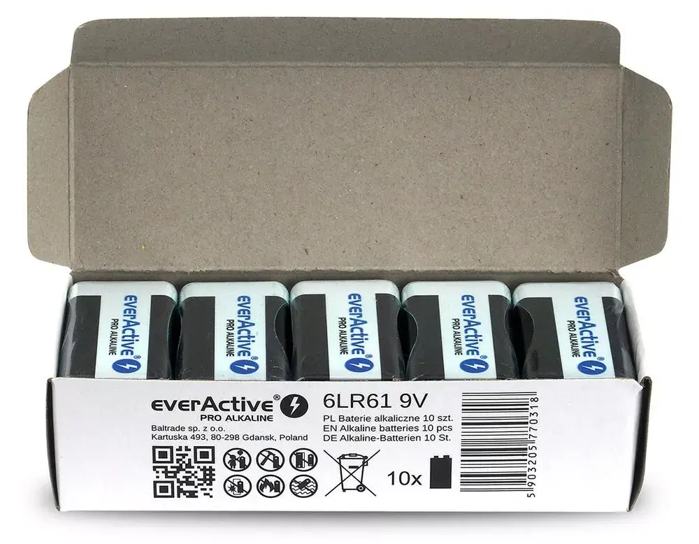 9V sārmainā baterija everActive 6LR61PRO — 10 gab. Photo 3