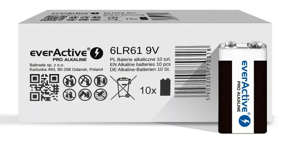 9V sārmainā baterija everActive 6LR61PRO — 10 gab. Photo 6