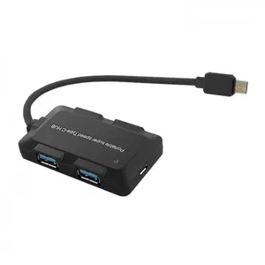 USB‑концентратор QOLTEC 50502 — 4 порта USB 3.2 Gen 1 (Type‑C хост, Type‑A устройства), чёрный, кабель 0,2 м