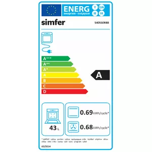 Simfer Cooker 5405SERBB Hob type Gas, Oven type Electric, White, Width 50 cm, Electronic ignition, 43 L, Depth 60 cm