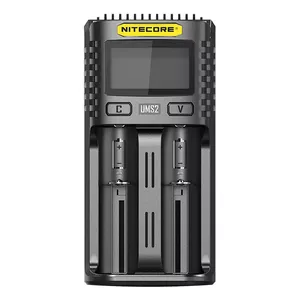 Battery Charger Nitecore UMS2 — 2‑slot charger for AA/AAA/AAAA/C/D, 9V DC input, 4.3V output, black, 157.7 g, compact