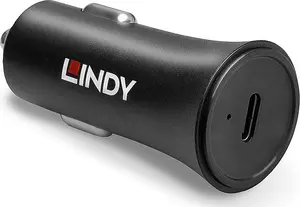 Car Charger Lindy USB Type C PD 27W — single port, 12–24V input, 3A output, black