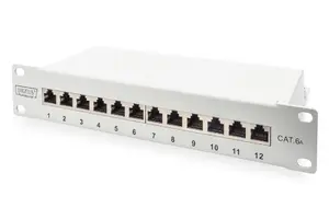 DIGITUS DN-91612S-EA-G CAT 6A Patch Panel Shielded 12-Port 1U 10-Inch Grey RJ-45 10 Gigabit Ethernet
