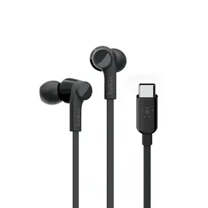 Belkin ROCKSTAR Vadu In-ear Austiņas ar USB Type-C Savienotāju un Iebūvētu Mikrofonu Zvaniem un Mūzikai, Melnas