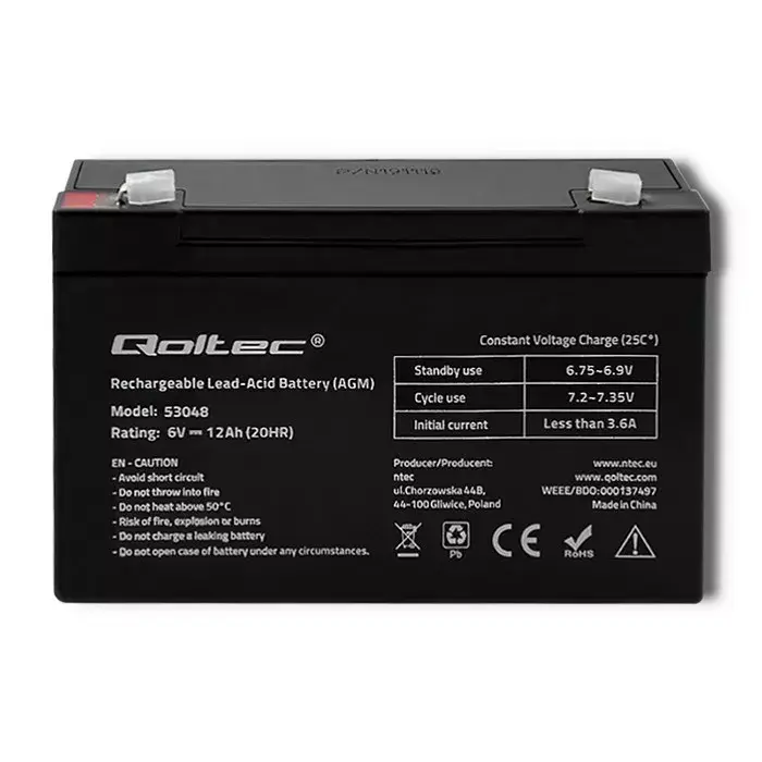 QOLTEC 6V 12Ah AGM battery Photo 2