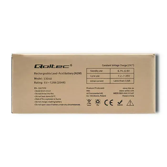 QOLTEC 6V 12Ah AGM battery Photo 7