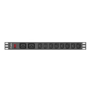 Barošanas sadales bloks LANBERG PDU-02I1908I-0200-C20-BK — 1U, 10×C13, 16A, 2 m kabelis, 19"