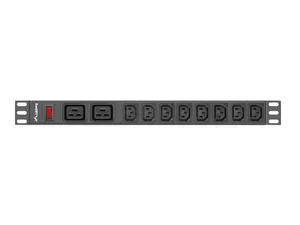 Rack-mount Power Distribution Unit LANBERG PDU-02I1908I-0200-C20-BK — 1U, 10×C13, 16A, 2 m cable, 19"